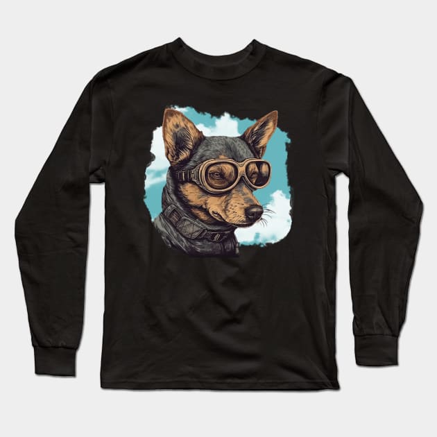 Aviator dog Long Sleeve T-Shirt by GreenMary Design